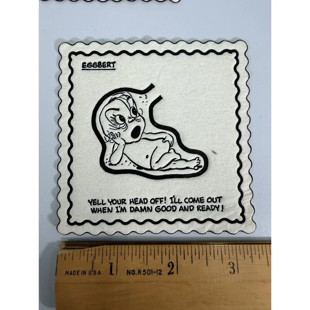 Vintage Eggbert Humorous Baby Cartoon Cocktail Napkins Set Of 15 Scalloped Edge